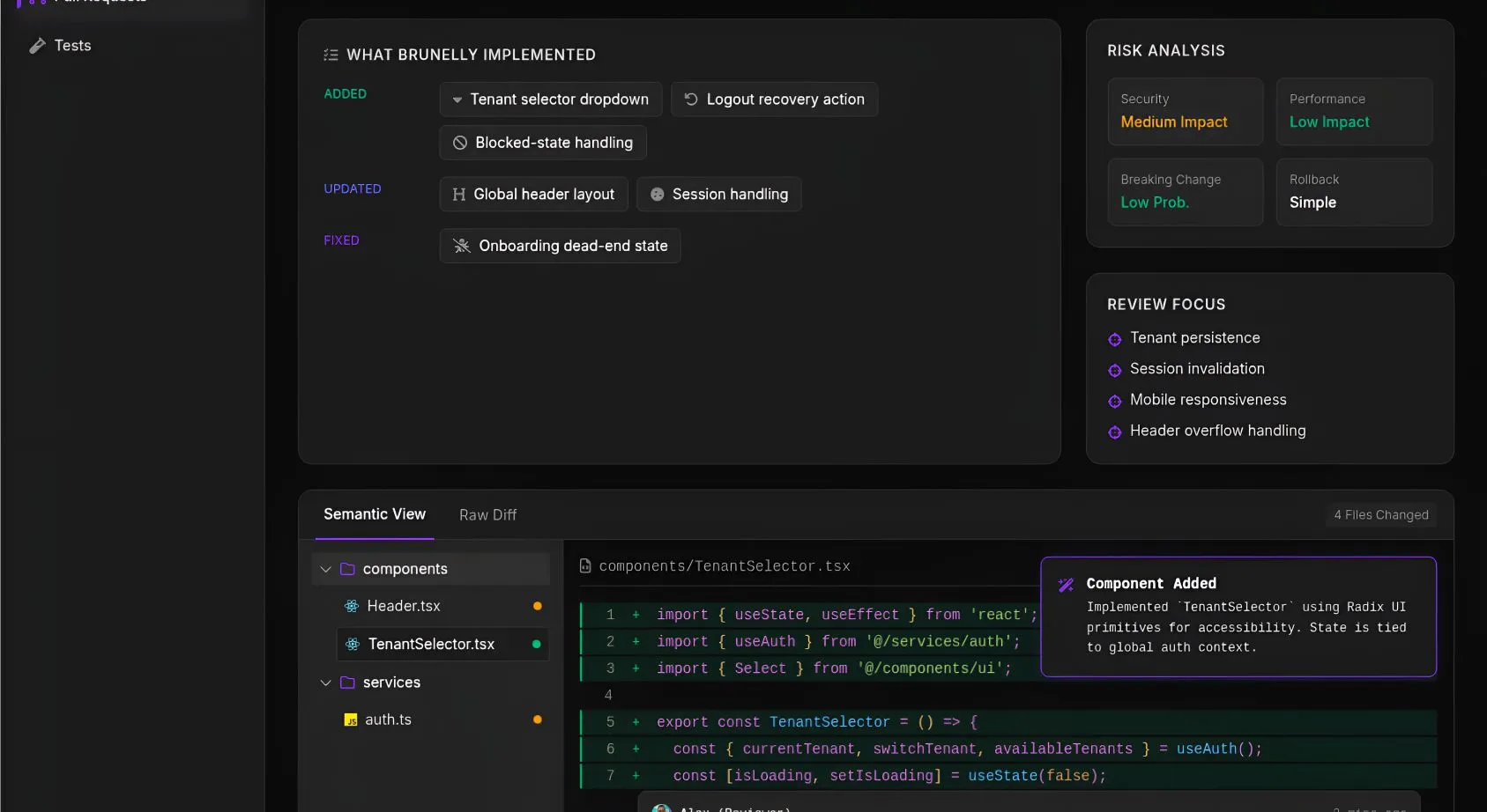 AI code generation platform with governed human approval for complex codebases